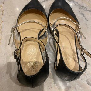 Black flats with silver strap